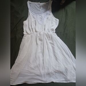 Cute White Dress with Cowl Neckline